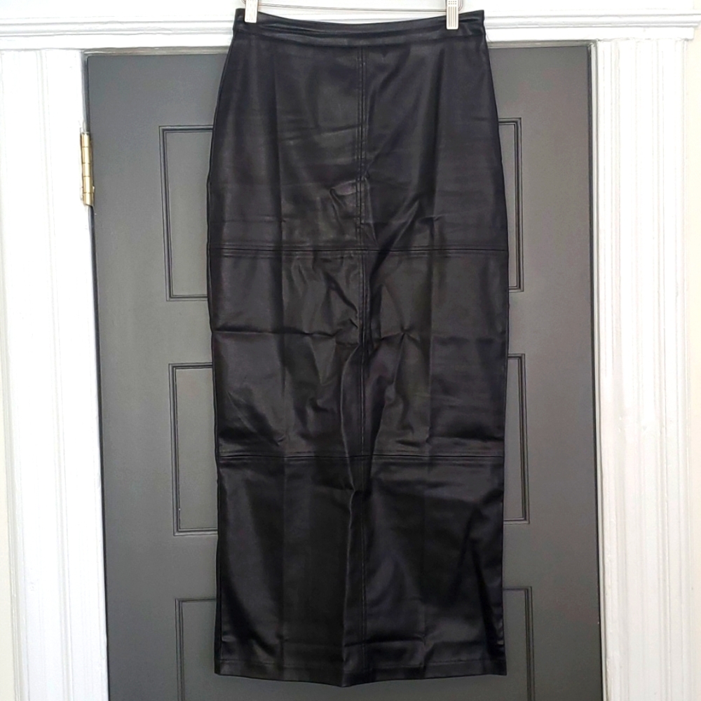 Black High-waisted A Line Faux Leather Maxi Skirt
